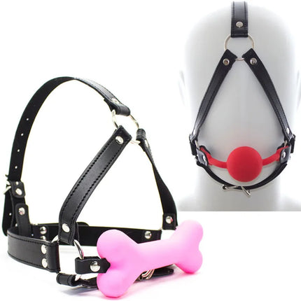 Leather Harness Head Bondage Belt Mouth Gag Balls Adult Games Slave BDSM Restraints Sex Tools For Couples women Erotic Toys