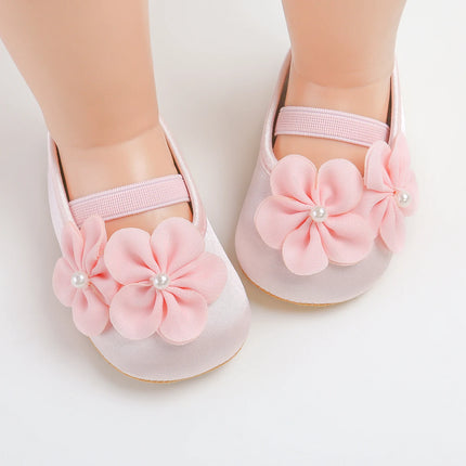 Baby girl shoes, princess children's shoes, soft soled anti slip pearl flower dress, children's shoes, first step 0-18M