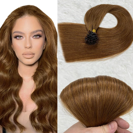 Ugeat Flat Tip Hair Extensions Human Hair Fushion Remy Hair 18-30" 50 Strands/Pack Natural Straight Keratin Hair Extensions