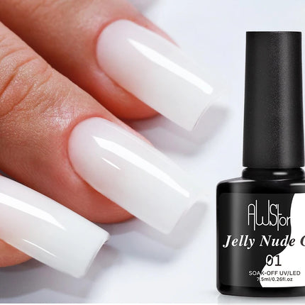 AWStorG 7.5ml Milky Jelly White Gel Nail Polish Translucent Semi Permanent Soak Off UV LED Gel Varnish Manicure Nail Art