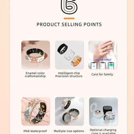 Color Enamels Craftsmanship Smart Ring for Women Sleep Monitoring Blood Oxygen Measurement Blood Pressure Multi-sports Modes