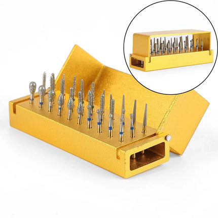 Dental Diamond Polishing Kit - 30pcs High-Speed Burs 1 Aluminum Disinfection Block for Teeth Grinding Shaping & Polishing