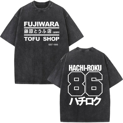 Anime Initial D Drift AE86 Washed Vintage Print T-shirt RX-7 R34 Skyline GTR JDM T-shirts Men's Harajuku Cozy Oversized T Shirts