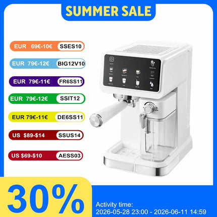 220V Touch Screen Coffee Machine for Home 20Bar Espresso Maker with Milk Frother Automatic Coffee Brewer Energy Saving
