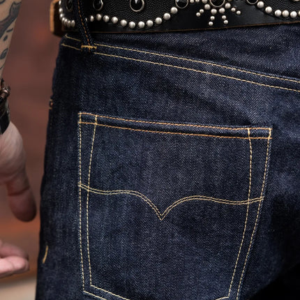 Red Tornado 12.5oz Selvedge Jeans Slim Straight Leg Vintage Workwear Style Summer Five Pocket Denim Pants