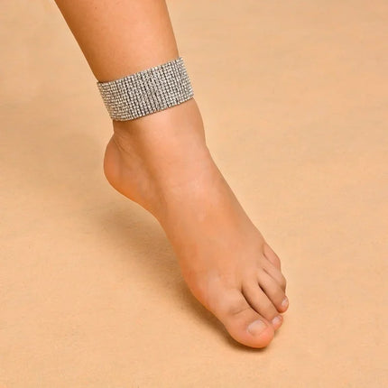 1 Pcs Sexy Wide Anklets Fully Diamond Foot Chain Nightclub Jewelry Dance Summer Beach Barefoot Chain Jewelry for Women