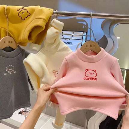 Warm and Cozy Unisex Children Fleece-Lined Base Layer Animal Sweatshirt Tops for Autumn and Winter Girls Cute Outerwear Clothes