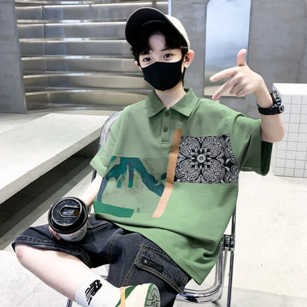 Children's wear boys' summer T-shirt 2025 new item, Zhongda children's summer boys' summer style, pure cotton polo shirt, short