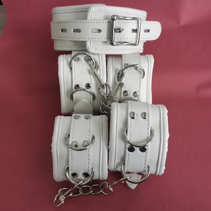 PU Leather Soft Padded White Handcuffs Ankle Cuffs Wrist Bondage Restraints Neck Collar BDSM Bondage Slave Erotic Adult Sex Toys