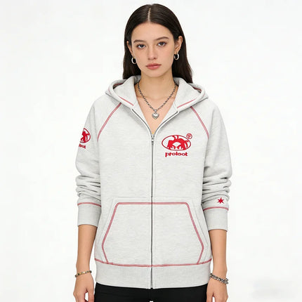 American Y2K 2026 New Fashion Punk Pattern Embroidered Zipper Hoodie Women Street Hip Hop Fleece Padded Sweatshirt Unisex Hoodie