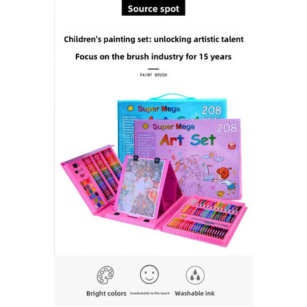 208 Piece Children's Art Set with Crayons Watercolor Pencils and Foldable Easel for Kids Drawing Painting Gift Holiday Present