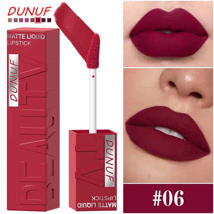8Pcs/Set Nude Brown Matte Liquid Lipstick Velvet Sexy Dark Red Lip Glaze Non-stick Cup Not Easy To Fade Lip Gloss Lipstick Makeu