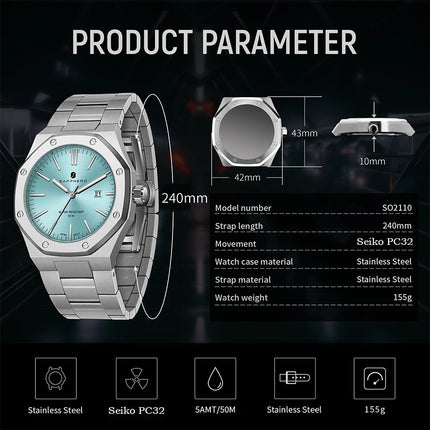 SAPPHERO Fashion Men's Watches Stainless Steel Business Watches Men's Waterproof Date Display Watches for Men