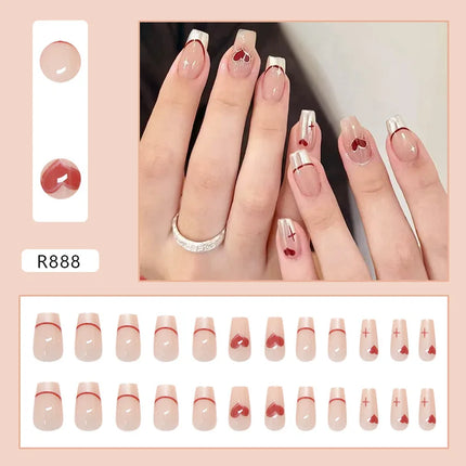 Thousands Stars 24 Pcs Press on Nails Pink Nail Polish Glossy Artificial Finger Manicure Reusable False Nails for Women