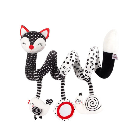 Car Seat Infant Spiral Activity Hanging Toy Newborn Crib Mobile Music Cute Plush Fox Black White Sensory Toy Travel Activity Toy