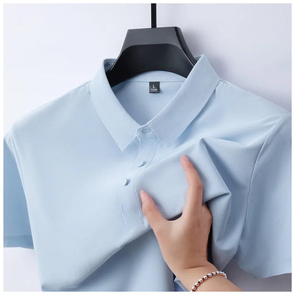Ice Silk Polo Shirt – Quick-Dry, Breathable & Lightweight, Seamless Knit Design, Business Casual Short Sleeve Top Golf