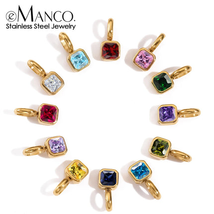 eManco 14K Gold Plated Octagon Metal Charms Stainless Steel Birthstone Pendant  for DIY Necklace Bracelet Jewelry