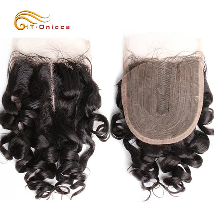 Jerry Curl Closure Human Hair Brazilian Curly 4x1 T Part Lace Closure With Baby Hair Natural Color Middle Part Curly Closures