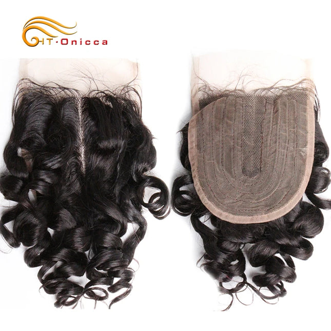 Jerry Curl Closure Human Hair Brazilian Curly 4x1 T Part Lace Closure With Baby Hair Natural Color Middle Part Curly Closures