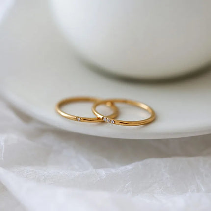 1mm Thin Stainless Steel CZ Inlay Stackable Ring Wedding Band for Women Girl Size 3-10