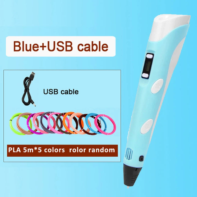 Kids 3D Printing Pen Adjustable Speed LED Display DIY Drawing Pens 3D PLA Filament Christmas Birthday gift for Boys and Girls