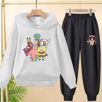 Yellow Children's hoodie SpongeBob Square Pants 3-12 years kids girls boy clothing tops+pants set leisure outerwear sweatshirt