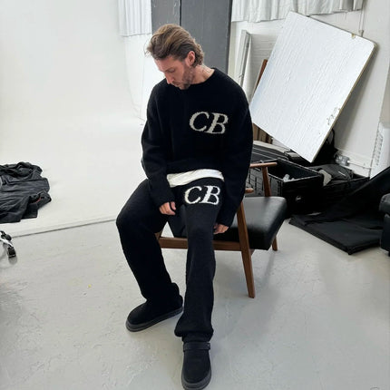 Top Quality CB Sweatshirt Jacquard Women Men Knited Sweaters High Street Men Casual Oversized Sweater Pullover Woolen Pants Sets