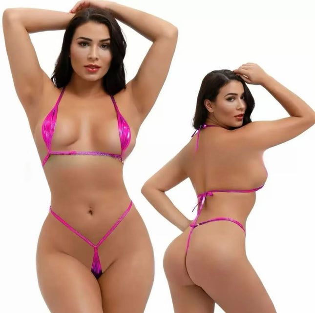 Women's Shiny Erotic Mini Bikini Porno Cosplay Sexy Lingerie Set Open Bra Micro G-String Thong Leather Sexy Underwear Costumes
