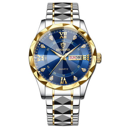 Business Watch Men's Watch 30M Waterproof Calendar Date Function Rhinestone Stainless Steel Watchband Male Quartz Watch Gift