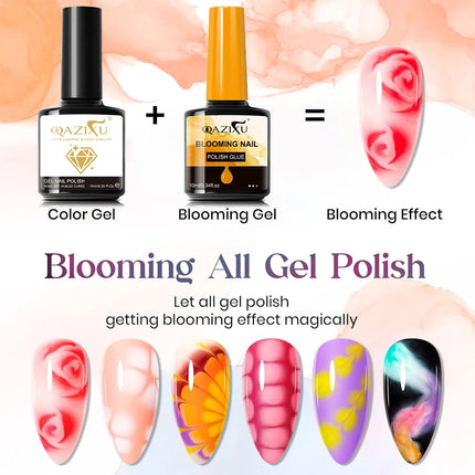 QAZIXU Blooming Gel Clear Watercolor Gel Polish UV LED Soak Off Spreading Effect Marble Nail Polish Gel Nail Art Design Salon