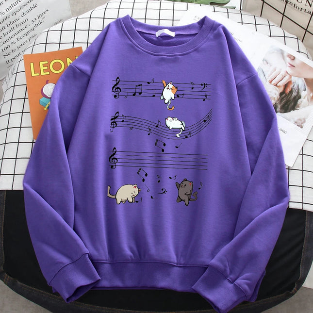 Fashion Winter Sweatshirts For Women Kopie Von Musical Cats Musical Notes Print Hoodies Soft Fleece Pullovers Loose Warm Clothes