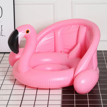 1PC Flamingo-shaped Baby Swim Ring with Sunshade, Removable and Adjustable Sunshade, Inflatable Baby Swim Ring with Back Support