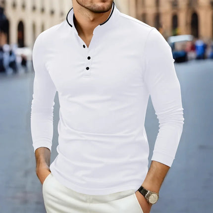 2025 New Men's Casual and Fashionable Solid Color Long-Sleeved Stand-Up Collar T-Shirt Summer Versatile and Comfortable Top