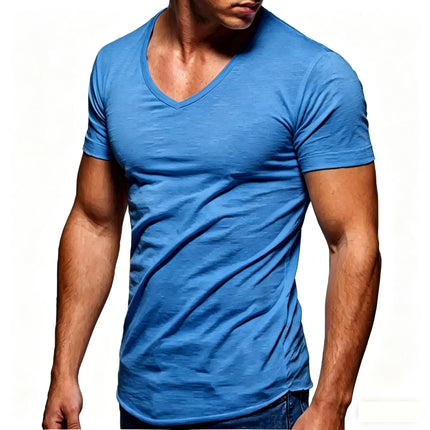 Men 100% Cotton T Shirt Casual Soft Fitness Tops Summer Thin Tee Home Clothing V-Neck Short Sleeve Black White T-Shirt for Men