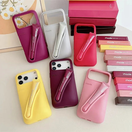 For iPhone 17 Pro Max Air 15 14 13 12 11 17 ProMax Plus Phone Case Gray Toast Ribbon Espresso Holder Silicone Lipstick Cover