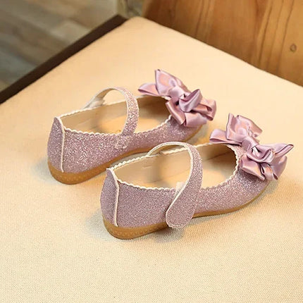 Girls Leather Shoes for Toddlers Kids Big Children Flats Glitter with Bow-knot Princess Sweet Bling Dress Shoes for Dance Party