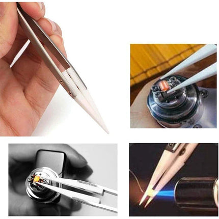 1200° Ceramic Tipped Stainless Steel Tweezers Tips Heat Pointed Resistant Tweezer Electronic Soldering Tweezers Fine Pointed Tip