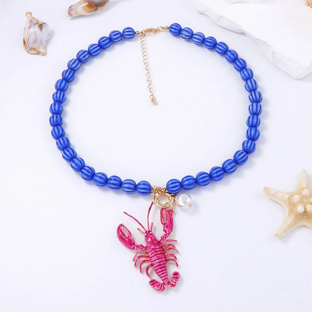 Vintage Personality Animals Necklaces for Women Vintage Beaded Lobster Pendant Necklace Jewelry Neck Accessories