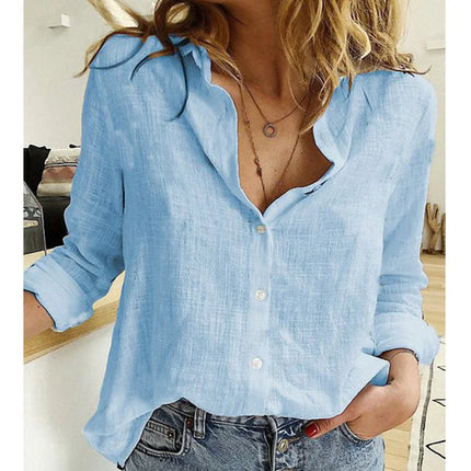 Women Casual Long Sleeve Cotton Linen Loose Shirt Elegant Solid Harajuku Lapel Blouse Vintage Oversize Tops Y2K Streetwear Tunic
