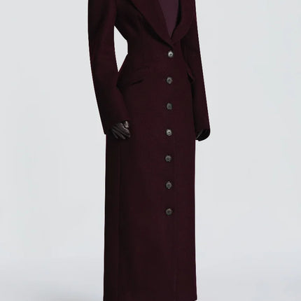 Women's Long Coat Slim V Neck Single Breasted Overcoats Shoulder Pad Maxi Jackets with Belt 2025 New Winter Lady Commute Outwear