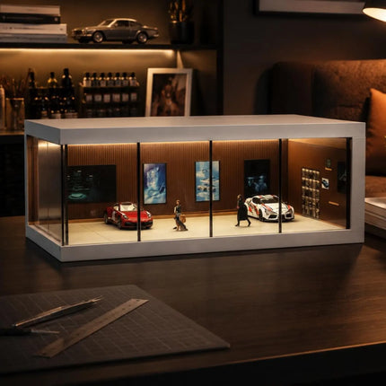 1/64 Scale Display Box Clear View LED Lit Model Display Box Acrylic Car Case Scene Design Diecast Car Showcase Easy to Assemble