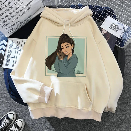 Ariana Grande Casual Drawstring Kangaroo Pocket Hoodies Sweatshirt Women's Clothing Clothing Winter Clothes Women