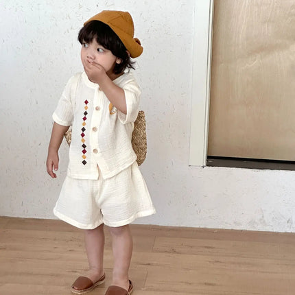 RAISE 2026 Summer Siblings Attires Children Pure Cotton Pajamas Set Kids Boys Tees+shorts Homewear Suit Kids Girls Print Dress