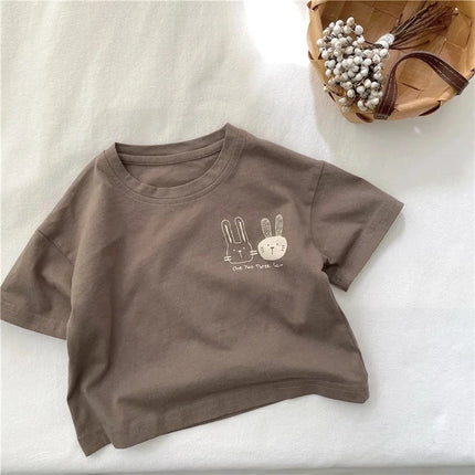 2025 Summer New Arrivals Children's short sleeve T-shirts Pure Cotton 2-7Y Cartoon Bunny T shirt Boys and Girls Loose casual Tops