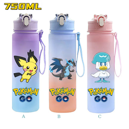 750ML Pokemon Gradient Color Plastic Drinking Bottle Water Bottle Hiking  Outdoor Large Capacit Portable Drink Bottles Cup