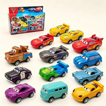 12pcs/Set Pixar Cars Lightning Mcqueen Jackson Storm Mater Pvc Model Back-Force Car Toy For Kids Birthday Gift Set @