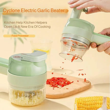 USB 4-in-1 Electric Vegetable Cutter, Peeler & Slicer, Handheld Wireless Garlic Cutter, Food Chopper, Home Kitchen Meat Grinder