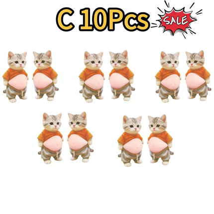 2-10Pcs 3D Shiba Inu Cat Belly Sticker - Cute Kitten wearing orange outfit with soft pink background, silicone self-adhesive