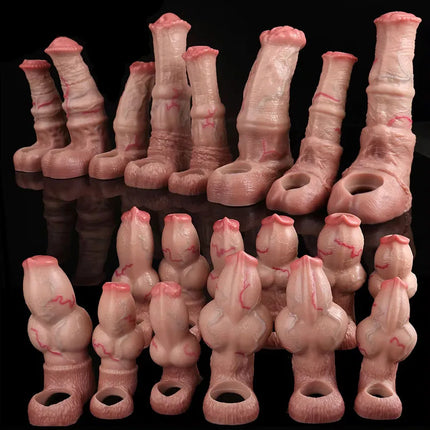 FAAK 14 styles Silicone Fantasy Horse Hollow Dildo Dog Large Knot Nude Penis Sleeve Size S M L Cock Enlarger Sex Toys For Men