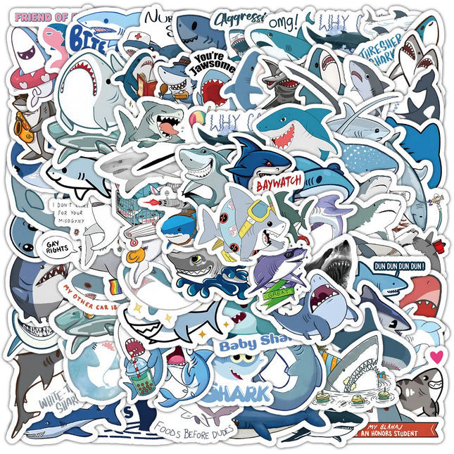 100Pcs Cute Cartoon Shark Ocean Sticker Set - Waterproof Decor for Luggage & Phones AnimeWorlds Store